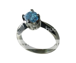 Round Diamond Ring 14k White 0.71 Ct (Sky Blue(Irradiated) I1 Clarity) - £722.39 GBP