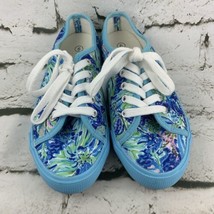 Charlie Paige Sneakers Kicks Flats Blue Floral Print White Laces Sz 6 - £19.43 GBP