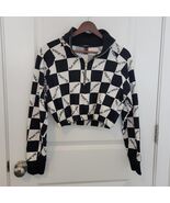 Forever 21 Jacket Womens M Tokyo Race Check Crop Black White Cropped Lon... - $309.81 MXN