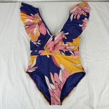 Trina Turk Breeze Ruffle Plunge 1 Piece Swimsuit in Multi Size 8 Good Condition - $42.56