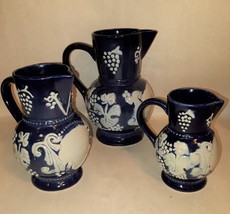 Ceramic Pitcher Set of 3 Made in France Blue White Stoneware Esclusif Chamart - £46.45 GBP