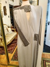 Vintage Couture Balestra Roma Lt Grey Silk Crepe Dress Sz Small Rhinestone Band - £471.81 GBP