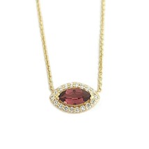 Marquise Garnet Diamond Halo Pendant Necklace 14K Yellow Gold, 1.38 CTW - £861.35 GBP