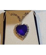 Vintage Sapphire-Blue / Crystal Rhinestone Heart Pendant Necklace BC Lin... - $39.52 CAD