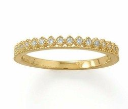 14K Yellow Gold Plated Simulated Diamonds Thin Crown Design Ring Wedding Band - £73.38 GBP