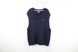 Vintage 90s Tommy Hilfiger Mens XL Faded Crest Striped Cotton Knit Sweater Vest - £47.06 GBP