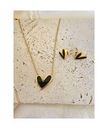 18K Yellow Gold-Plated Jewelry Set Black Heart Earrings &amp; Pendant Necklace - €38,41 EUR