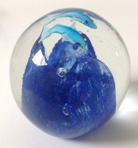 Murano Style Art Glass Dolphin Paperweight Ocean Waves Unsigned 3&quot; Tall - $34.95