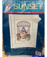 Sunset Stamped Cross Stitch Victorian Window Cat *NEW* ff1 - $331.31 MXN