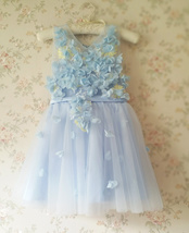 Full Flowers Embroidery Short Flower Girl Dress Blue Wedding Birthday Dress NWT image 9