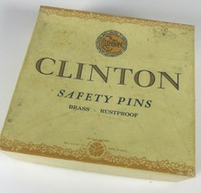 Vtg Clinton Brass Safety Pins Box For 12 White Size 2 Cards Box Only No Pins - $11.71