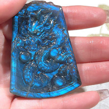 Natural Labradorite Original Stone Crystal Carving Dragon Meditation Pendant - £30.61 GBP
