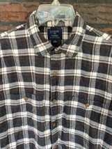 J Crew Flannel Shirt Medium Brown Plaid Button Front Shirt 100% Cotton L... - £6.00 GBP