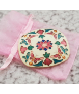 Pretty Vintage Flower &amp; Butterfly Design Cloisonne Pillow Brooch - $18.31