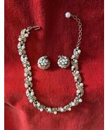 Crown Trifari Heavy Gold Plated, Cubic Zirc, Pearl Necklace &amp; Matching E... - $232.75
