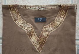 Viking Saxon Tunic Shirt Brown + Gold Trim 100% Cotton Historically Accurate - £28.77 GBP