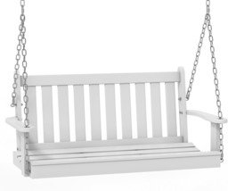 Shintenchi Outdoor Patio Hanging Wooden Porch Swing 4Ft With Chains,, White - £120.60 GBP