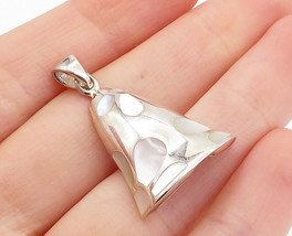 925 Sterling Silver - Vintage Inlaid Mother Of Pearl Floral Bell Pendant- PT5542 - £23.06 GBP