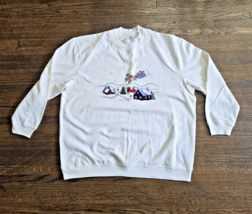 Bobbie Brooks White Embroidered Santa Christmas Womens Sweatshirt Size XL - $18.99