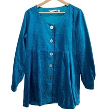 Soft Surroundings Womens L Fiona Teal Chenille Velvet Tunic Top Button Front - £27.84 GBP