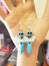 blue butterfly sugar skull earrings dangles goth day of the dead punk handmade  - £5.52 GBP