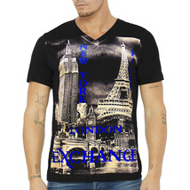 NWT NEW YORK PARIS LONDON EXCHANGE FASHION MEN BLACK V-NECK SHORT SLEEVE... - £8.01 GBP