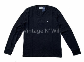 Abercrombie Fitch AF Jeans Mens M Black/ White Moose Logo Henley T-Shirt - $24.44