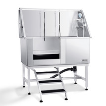 VEVOR 50&quot; Pet Dog Grooming Bath Tub Stainless Steel Wash Station w/ Stairs Left - £965.75 GBP