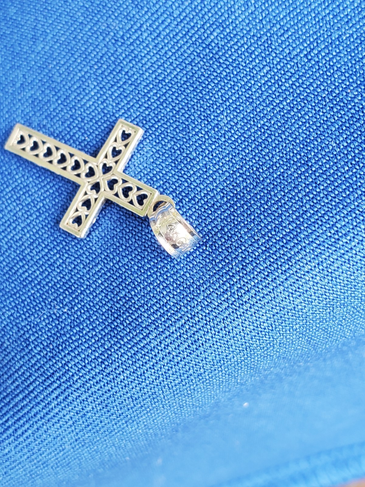 Vintage Deco CROSS Pendant 14k WHITE GOLD Filigree Heart Love Hand Made Designer Item image 10