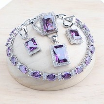 4Pcs Purple Zircon Necklace Earrings Ring Bracelet Pendant Set | Red Green Black - £71.93 GBP