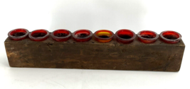 Wooden Primative 23 Inch Long Red Glass Votive Candle Holder 8 Hole - €30,08 EUR