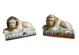 Vintage Pair of Hand Painted Staffordshire Style Lion Figurines 5.75&quot; L ... - $37.62