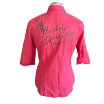 Harley-Davidson Motorcycles Pink 3/4 Sleeve Collared Button Up Shirt Size M - £21.26 GBP