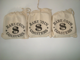 Vintage RARE COIN COASTERS &amp; BAG, Camas Prairie R.R. Fed.Credit Union 3 ... - $30.00