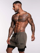 Box Menswear Mens Double Layer Sports Shorts - Green &quot;Medium/Large&quot; - £37.97 GBP