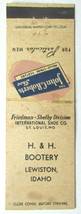 H&amp;H Bootery - Lewiston, Idaho The John C. Roberts Shoe 20 Strike Matchbook Cover - £1.36 GBP