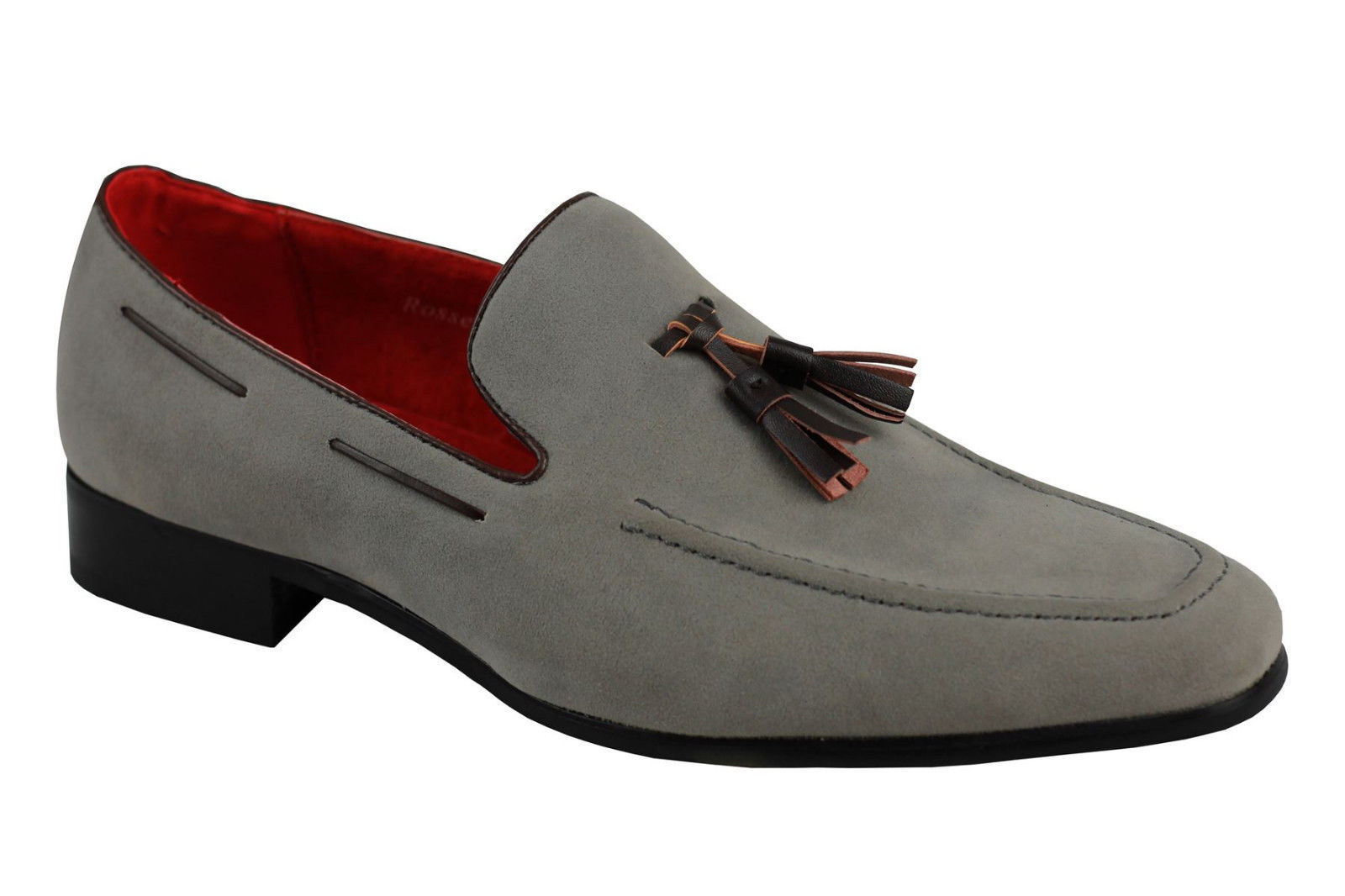 Men's Gray Tassel Loafer Black Sole Handmade Vintage Suede Leather Shoes US 7-16