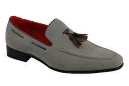 Men&#39;s Gray Tassel Loafer Black Sole Handmade Vintage Suede Leather Shoes US 7-16 - £109.66 GBP