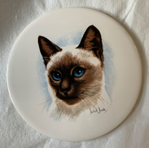 Derick Brown Tile Trivet Siamese Kitty Cat Ceramic Round Cork Back 6in B... - $24.74
