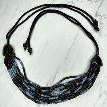 Chunky Black and Blue Beaded Tie Necklace - £10.26 GBP