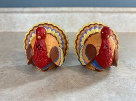 THANKSGIVING COLORFUL  HARD PLASTIC TURKEY SALT AND PEPPER SHAKERS w/Plugs - £11.76 GBP