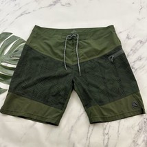 Prana Mens Board Shorts Size 38 Dark Olive Green Stripe Beach Swim UPF 50 - $24.74