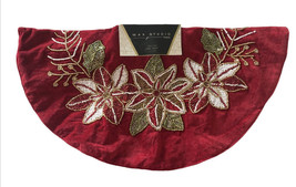 Max Studio Beaded Table Top Mini Christmas Tree Skirt 22” Poinsettia Red Velvet - £37.59 GBP