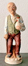 Vintage Ceramic Figurine Old Man with Rooster Chicken Unmarked ~8&quot; - £7.46 GBP