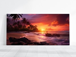 Hawaii Beach Sunset Canvas, Beach Landscape Colorful Skies Photo Print Wall Art - £20.57 GBP+