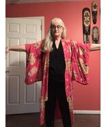 CL-KIM-8 Pre WWII vintage long multicolor pink red floral design Kimono ... - €96,31 EUR