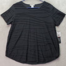 Hasting &amp; Smith Blouse Top Womens Medium Black Polyester Short Sleeve Round Neck - £14.74 GBP