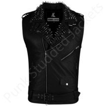 Men’s Black Spiked Leather Biker Vest, Punk Rock Sleeveless Jacket, Heav... - $3,727.80 MXN+