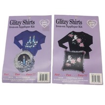 Lot of 2 Glitzy Shirts Christmas Dove And Blue Candles Iron-On Appliqué Kits NOS - £9.58 GBP