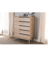 Zariah Two-Tone Oak and Gray Wood 5-Drawer Chest - €348,82 EUR